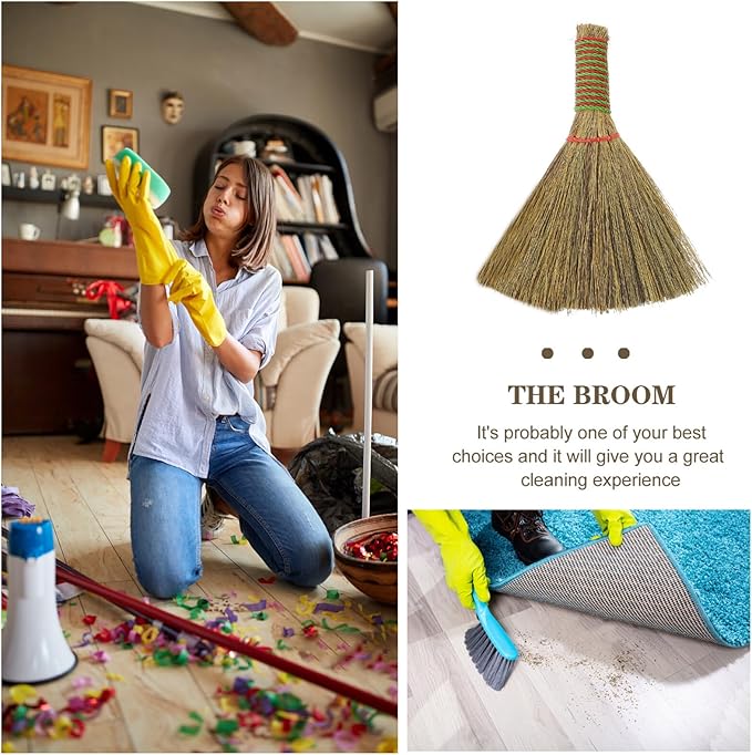 Small Hand Broom 5.5 Inch Straw Bristle Desktop Duster Lightweight Natural Mini Whisk Broom for Table and Furniture Cleaning Portable Household Sweeper