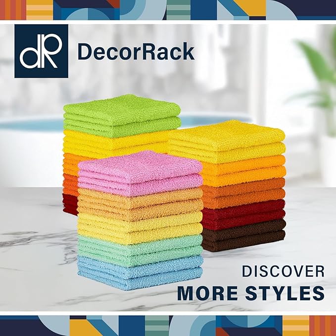 DecorRack 20 Pack 100% Cotton Wash Cloth, Luxurious Soft, 12 x 12 inch Ultra Absorbent, Machine Washable Washcloths, Assorted Set 3 (20 Pack)