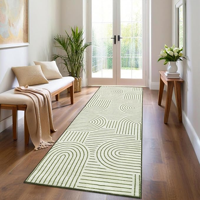Modern Rug 2x6 Runners for Hallways, Abstract Kitchen Runner Rugs Non Slip Bath Runners, Rainbow Washable Runners Rug for Bedroom, Soft Long Rugs for Entryway Bathroom Laundry Dorm, Green