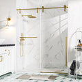 56-60" W x 75" H Shower Glass Door, Frameless Sliding Shower Door, 5/16"(8mm) Tempered Glass Shower Doors for Walk in Shower with Explosion-Proof Film, Brushed Gold Stainless Steel Hardware