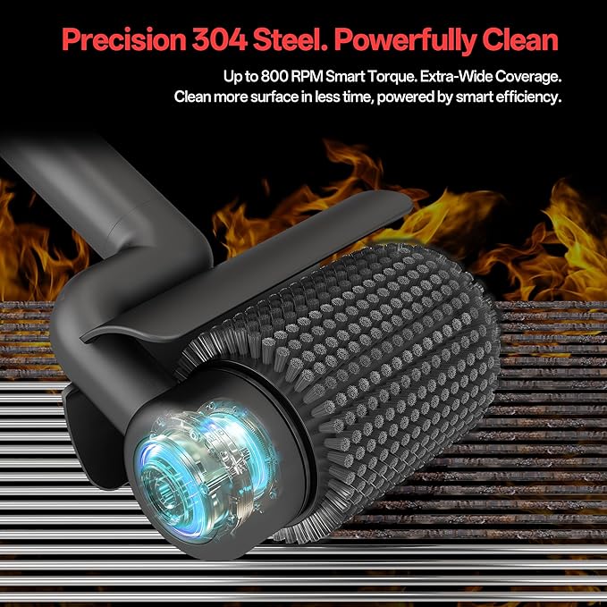 Electric Grill Brush, 800 RPM Grill Brush for Outdoor Grill, 3Nm High Torque Motor, 304 Stainless Steel, φ3.94 Inch Removable Brush Head with Heat Resistant Gloves, Gift for Men