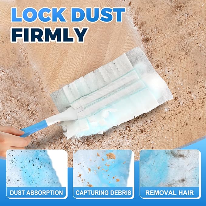 Duster Refills Compatible with Swiffer Duster Refill Heavy Duty, 50 Refills & 5 Handles Kit for Swiffer Duster Kit, Dusters for Cleaning Car Electronics Furniture Blinds, Ceiling Fan Cleaner
