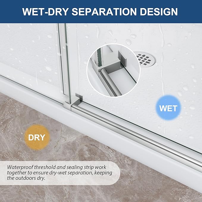 Frameless Shower Door,5/16" (8mm) Glass Sliding Shower Door with Soft-Close & Anti-Leak,Nano Coating Anti-Explosion Film SGCC Tempered Glass 49"-54" X 76"H,Brushed Nickel