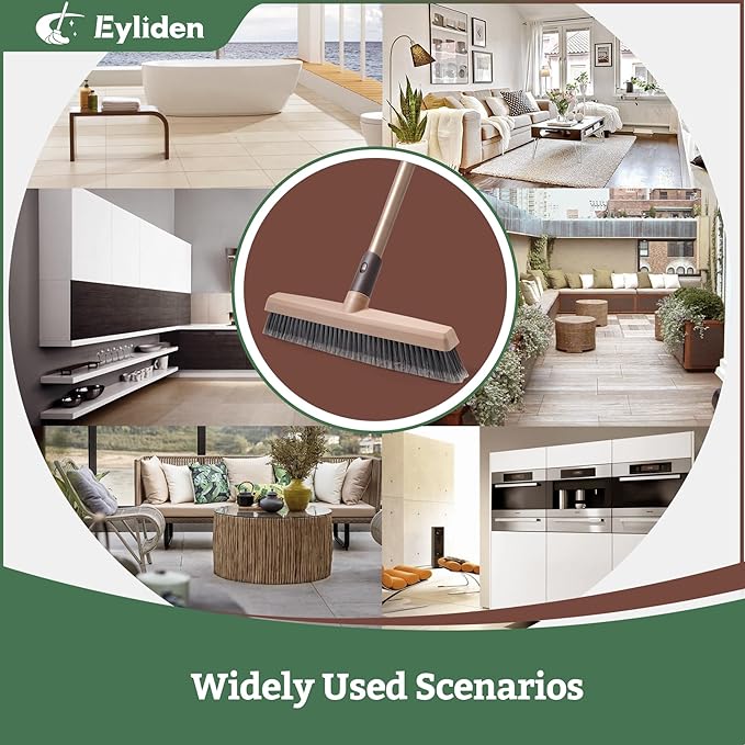 Eyliden Carpet Broom, Angle Carpet Brush with 48" Long Handle, Stiff Bristle Floor Carpet Brush Sweeper for Pet Hair, Patio Garage Deck Concrete Wood Stone Carpet Cleaning Rake Push Broom