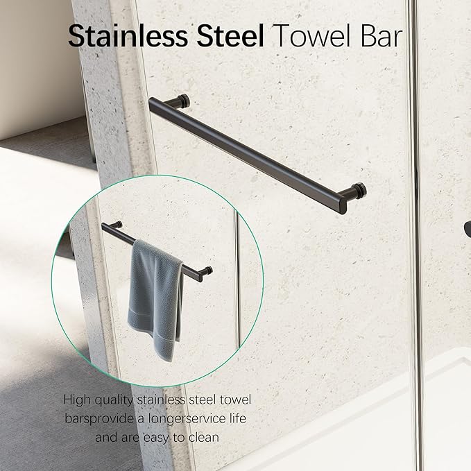 46-48" W x 76" H Soft-Close Frameless Double Sliding Shower Door, Bathroom Shower Glass Doors with 5/16" (8mm) SGCC Tempered Glass and Stainless Steel Handle, Easy to Install, Matte Black