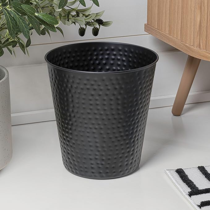 happimess HPM1110A Axel Modern Minimalist Hammered Steel 2-Gallon Wastebasket for Home, Bathroom, Living Room, Office, Bedroom, Kitchen, Matte Black