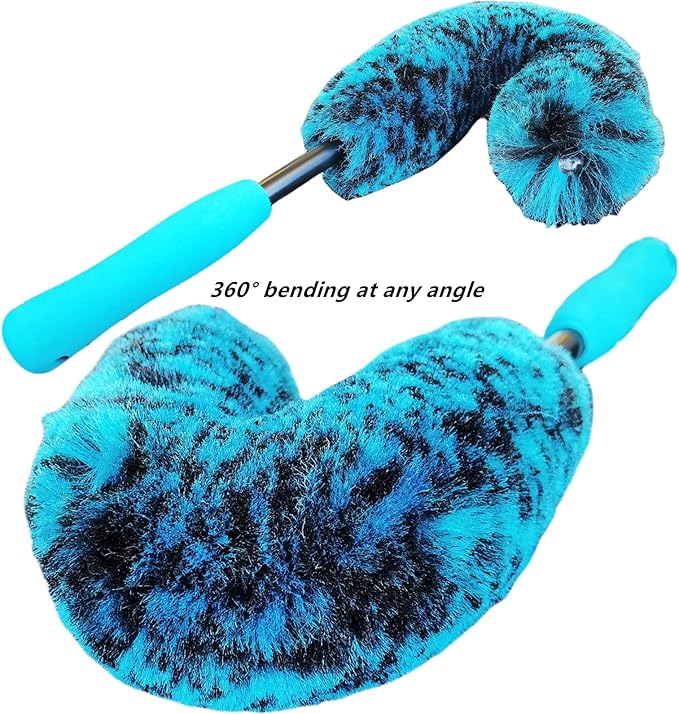 4PCS Wheel Brush Kit for Cleaning Wheel and Tire, Wheel and Rim Brush, Car Detailing Brushes, 360 Degree Bendable & Durable Car Wheel Rim Cleaner Brush Set (Blue)