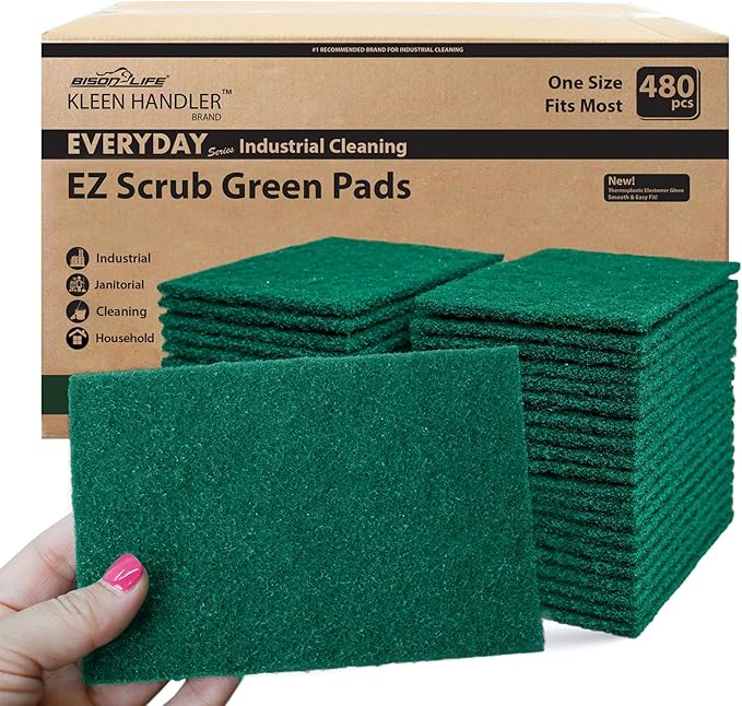 Kleen Handler Bulk Green Medium Duty Cleaning Pads – Kitchen Scrub Sponges, Scouring Pads for Washing Dishes, Bathroom, Restaurant Cleaning Sponge, Household General Cleaning (Bulk Case Pack of 480)