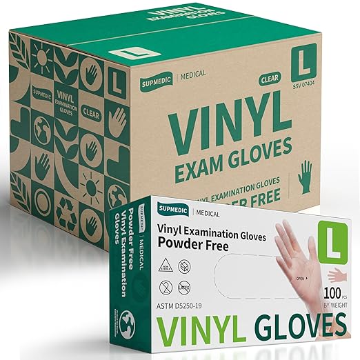 Vinyl Disposable Exam Gloves, Clear 4 Mil Powder-Free Latex-Free Medical Food-Safe Cooking Cleaning Glove, 1000 Pcs (Large)