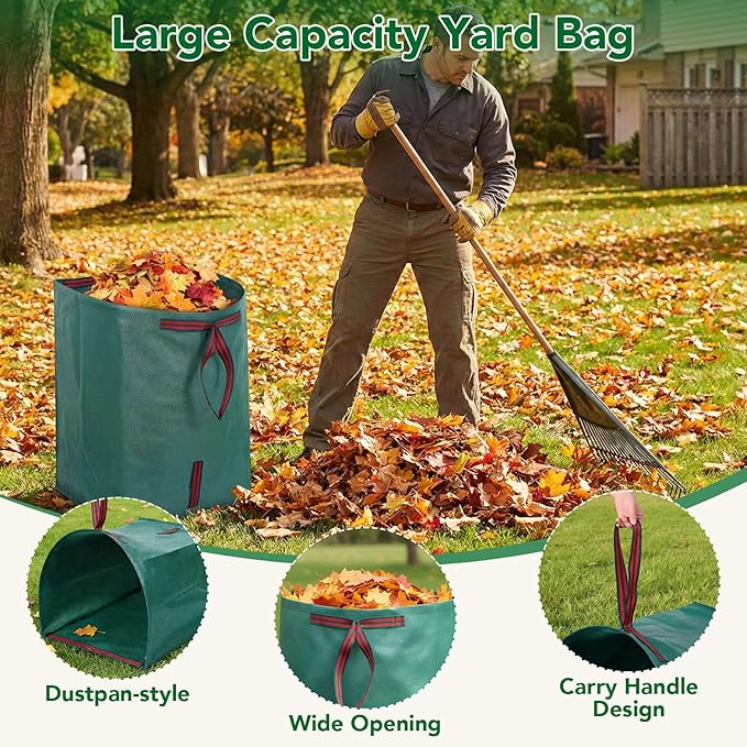 53 Gallon Leaf Collector, 1 Pack Reusable Yard Waste Bags Lawn Leaf Bags With Dustpan-Style Opening And Handle, For Leaves,Grass,Storm Debris,Construction Waste, Heavy-duty&Foldable