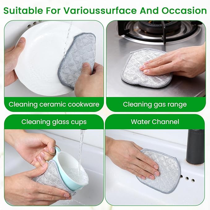 TIESOME 10Pcs Newly Upgraded Double Side Non Scratch Wire Dishcloths, Reusable Multipurpose Wire Dishwashing Rags for Wet and Dry Round Wire Washing Cloth for Kitchen, Sinks, Pots, Pans(10)