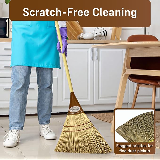 The Original Kitchenette Broom - 14oz Ultra-Lightweight Handmade Sweeper - 100% Mexican Broomcorn Bristles - Solid Wood Handle - Made in USA - Professional Non-Scratch Brush for Wood & Tile Floors