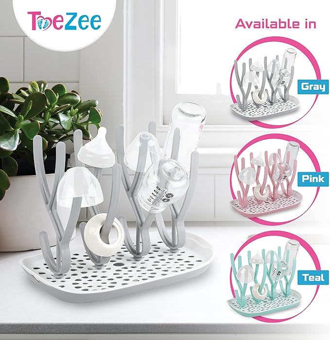 Baby Bottle Drying Rack Space Saving Countertop Baby Bottle Holder, Drying Rack for Baby Bottles Accessories - Stores Up to 12 Bottles, Dishwasher Safe (Gray)