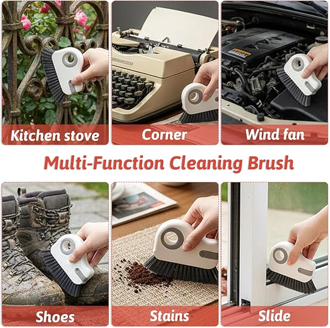 2Pcs 2 in 1 Groove Cleaning Brush, Hard Bristle Window Track Cleaning Tools, Multifunction Window Track Cleaner with Hidden Scraper, Crevice Brush for Sliding Door Sill Shutter Vents Household