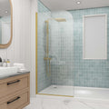 Sunrosa 36"×76" Shower Glass Panel,8mm Thick Shower Screen,Brushed Gold Semi-Frameless Bathroom Shower Door, Easy to Clean, Curved Angle Glass Panel