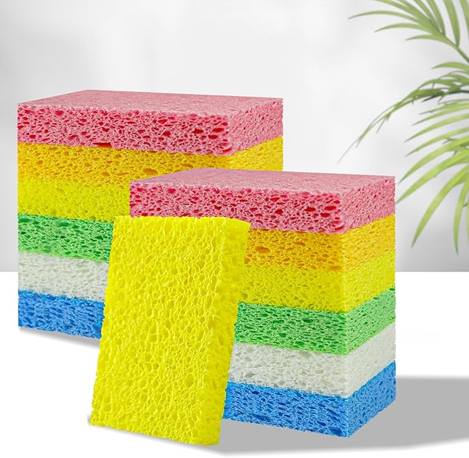 Non-Scratch Kitchen Sponges 6 PCS | Compressed Cellulose Sponges | Natural Biodegradable Sponge for Kitchen Dishes Bathroom Cars | DIY Cut-Outs