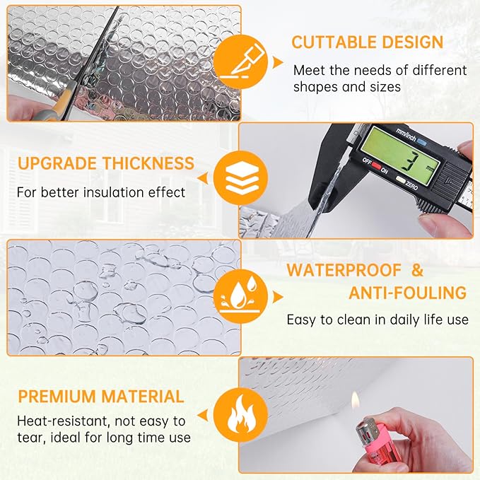 Reflective Foil Insulation, Double Reflective Bubble Insulation Sheet, Aluminum Foil Bubble Shield, Radiant Barrier Roll for RV Windows Weatherproofing (23.6''x 10Ft)