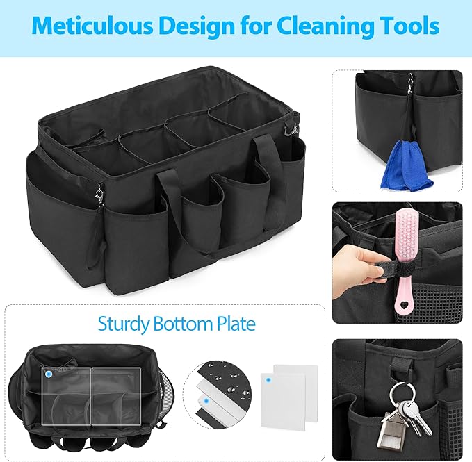 Extra-Large Cleaning Caddy & Large Apron, Organizer with Handle & Apron with Dual Shoulder Straps For Cleaning Tools Storage, Black