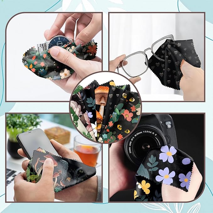 6 PCS Glasses Cleaning Cloth Eyeglass Lens Microfiber Cleaning Cloth Reusable Phone Screens Camera Cute Aesthetic Women Girls(6.3"x6.3")-Green Black