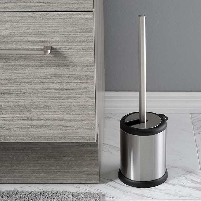 Bath Bliss Toilet Brush and Holder | Self Closing Lid | 360 Degree Brush Head-| Bathroom Cleaning-| Compact Size-| Storage and Organization-| Stainless Steel,(Pack of 12)