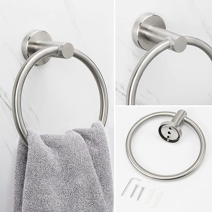 NearMoon 4 Pieces Bath Hardware Set, Include Hand Towel Ring, Toilet Paper Holder and 2 Robe Towel Hooks, Stainless Steel Bathroom Accessories Wall Mounted (Brushed Nickel)