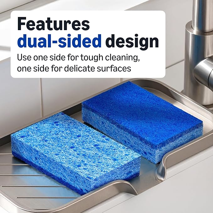 Amazon Basics Non-Scratch Dual-Sided Sponges for Nonstick Pots and Pans, Dish Scrubber, All-Purpose, (Pack of 36), Packaging May Vary
