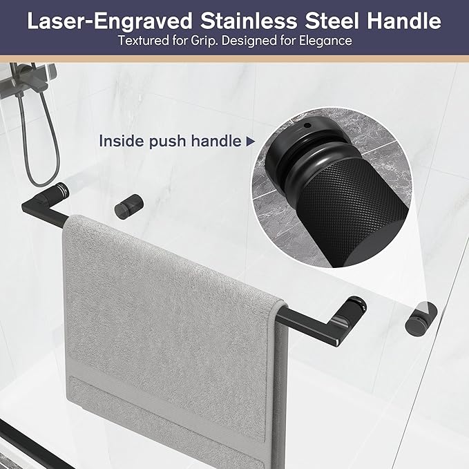 Double Sliding Shower Door, 49"-54" W x 70" H Semi-Frameless Glass Shower Door, 1/4'' (6mm) Clear SGCC Tempered Glass with Explosion-Proof Film and Nano Coating, Matte Black