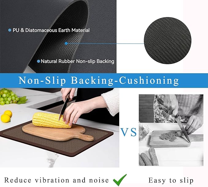 Dish Drying Mat for Kitchen Counter,Drying Mat for Dish Rack,Absorbent Hide Stain Rubber Mat,Coffee Mat, Kitchen Counter Mat(Brown Style, 12"x19")