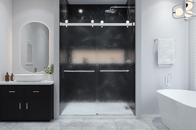 VITRA-200X 56.5-59" W x 78" High 3/8" Twinglide Frameless Shower Door with (10mm) Rain Tempered Glass (Chrome)