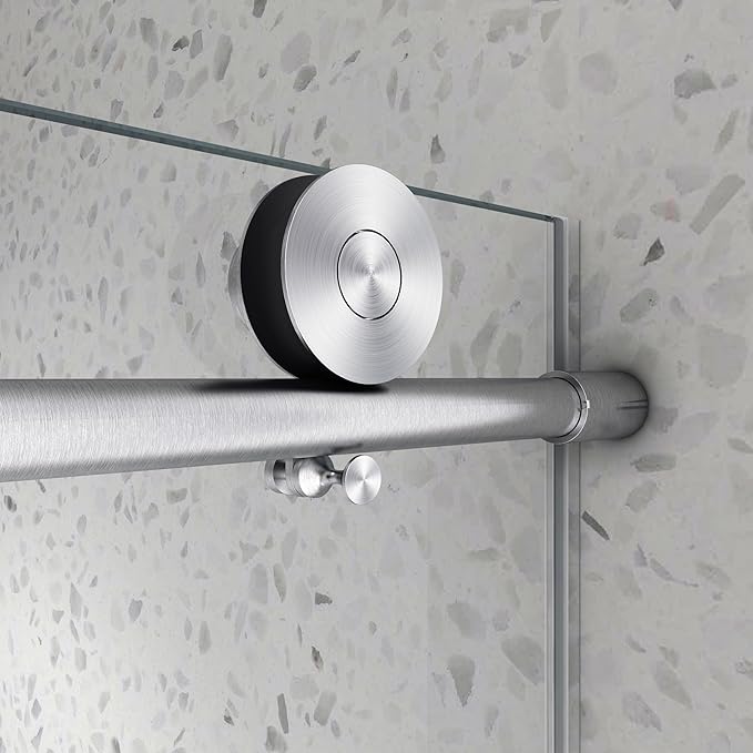Favfurish 55"-60" W x 76" H Single Sliding Shower Door with Adjustable Soft Closing Design, Frameless Glass Shower Door with 5/16‘’(8mm) SGCC Tempered Clear Glass, Easy to Install, Brushed Nickel