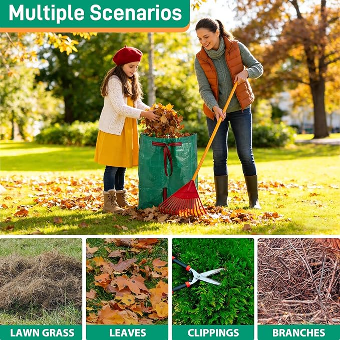 2 Pack 53 Gallon Reusable Yard Waste Bags, Dustpan-Type Leaf Collector Bag, Collapsible Heavy Duty Leaf Bags, Standable Garden Waste Bags for Collecting Leaves, Lawn Grass, Clippings and Branches