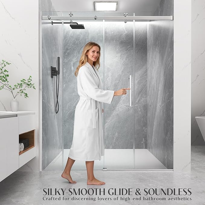 Shower Door Frameless 56-60'' W x 72'' H, Sliding Glass Door, 5/16 inch (8mm) Thickness Clear Tempered Glass for Walk-in Shower, Brushed Nickel