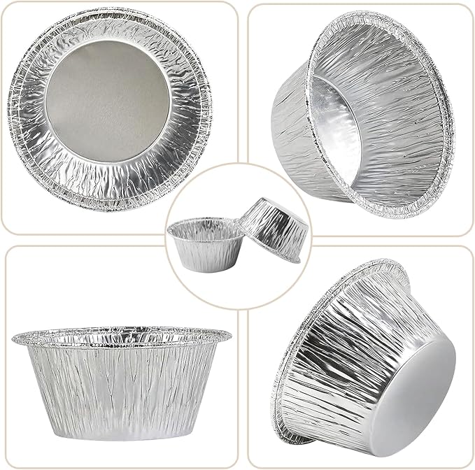 Aluminum Foil Baking Cups, 200 Pack Disposable 3 Oz Ramekins Aluminum Cupcake Muffin Liners Silver Foil Baking Cups for Egg Tart, Baking, Cupcake, Pudding, Appetize