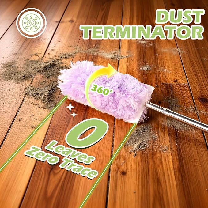 30-Pack Dual-Sided 360° Duster Refills, Heavy Duty Static Cleaning Heads for Multi-Surface, Compatible with Most Handles for Furniture, Electronics, Fans & Blinds (Purple)