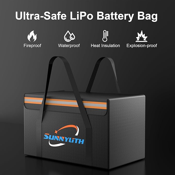 12V 100Ah LiFePO4 Lithium Battery Fireproof Safe Bag, Large Capacity Explosion-proof Lipo Battery Bag for Charging and Storage,14×9.5×7.8in Waterproof Box Compatible with Litime and ECO