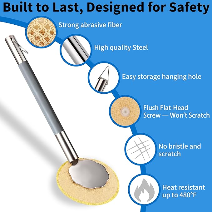 Oven Racks Clean Brush, Cast Iron Wok Skillet Scrubber Brush Non-Scratch, Long Handle, Heat-Resistant Kitchen Cleaning Brush for Wok,Pan, Indoor Grates, Pans, Oven Racks, Cook Rack, Dish