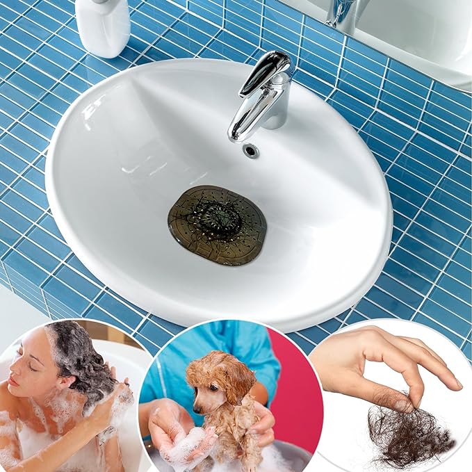 Hair Catcher Square Silicone Hair Stopper Shower Drain Hair Catcher with Suction Cup Easy to Install and Clean Suit for Bathroom Bathtub and Kitchen(Upgraded Strong Suction 2 Pack(Traffic Black Grey)