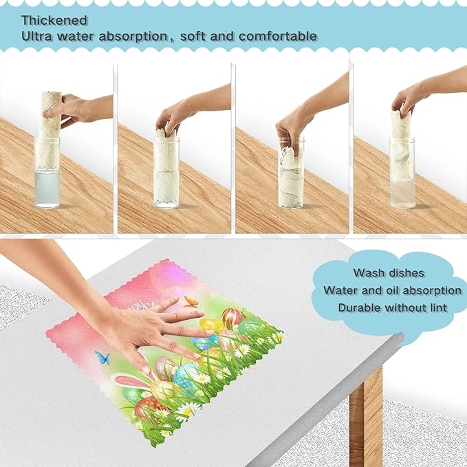 Dish Towels Kitchen Cleaning Cloths Easter Eggs in The Grass with Butterflies Spring Flowers Dish Cloths Absorbent Kitchen Towels Lint Free Bar Tea Soft Towel Kitchen Accessories Set of 6,11"x11"