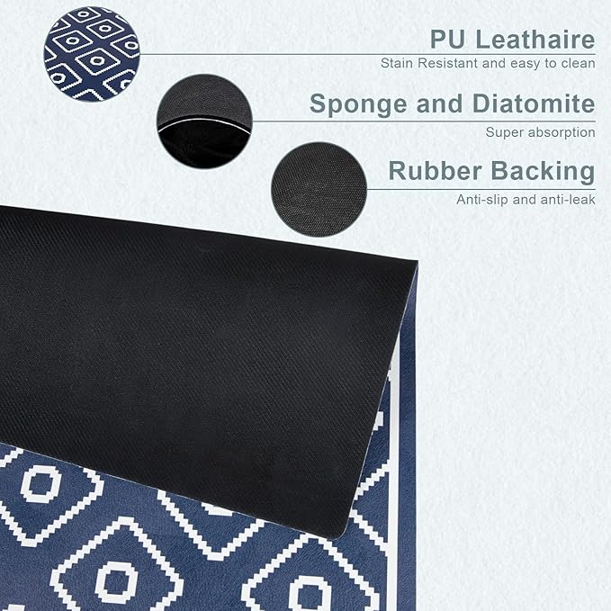 SUEH DESIGN Dish Drying Mat, Absorbent Coffee Mat 19.6 x 11.8 in Quick Dry Drying Mats Large Coffee Mat for Coffee Bar Kitchen Countertop, Dark Blue