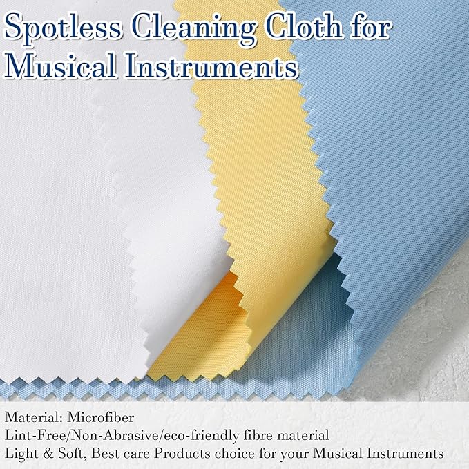 TIESOME 6 Pack Guitar Cleaning Cloth, 12" x 12" Microfiber Polishing Cloths for Guitar, Violin, Flute, Piano, Clarinet, Trumpet & Sax, Lint Free Instrument Cleaning Cloth, Soft Non-Abrasive