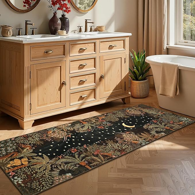 GarveeHome 2x6 Jungle Washable Runner Rug for Kitchen, Soft Animal Print Hallway Runner Non Slip Brown Entryway Rug Farmhouse Laundry Mat Stain Resistant Carpet for Bedroom Bathroom