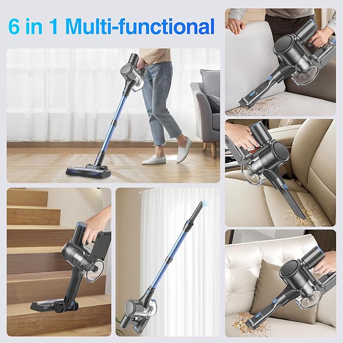 Zefiro Cordless Vacuum Cleaner for Home,550W /48Kpa 50Mins Stick Vacuum,Anti-Tangle 1.5L Dust Cup, Rechargeable Wireless Handheld Vacuum for Pet Hair/Carpet/Floor