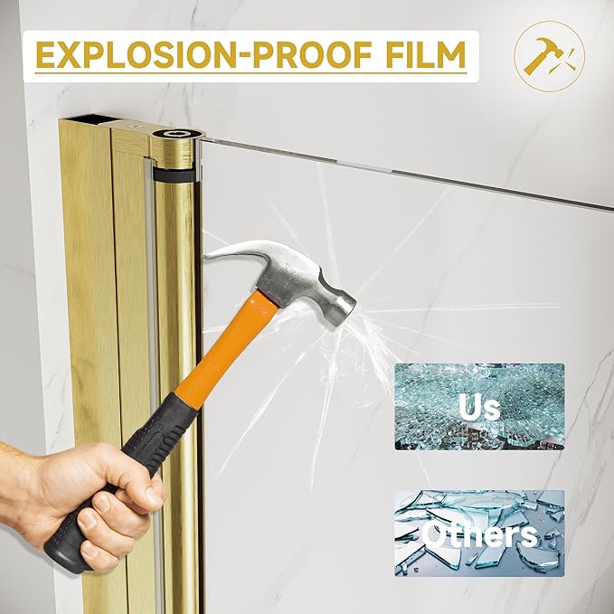 Glass Shower Door 35.5-37" W x 72" H, UCALAFEE Frameless Pivot Shower Door with 1/4" (6mm) SGCC Clear Tempered Glass, Waterproof Seal, Easy Clean & Anti-Fog Coating, Reversible Design, Brushed Gold