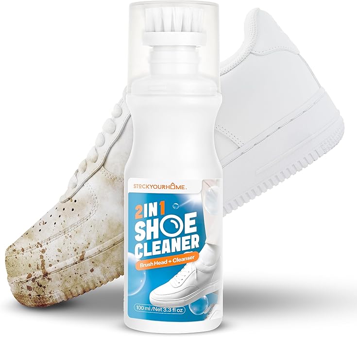 All-In-1 Shoe Cleaning Kit, Brighten & Clean with Soft Bristle Shoe Brush & Cleaning Spray, Best Shoe Cleaner for White Sneakers, Rubber Soles & Tennis Shoes, Essential Shoe Eraser Sneaker Cleaner