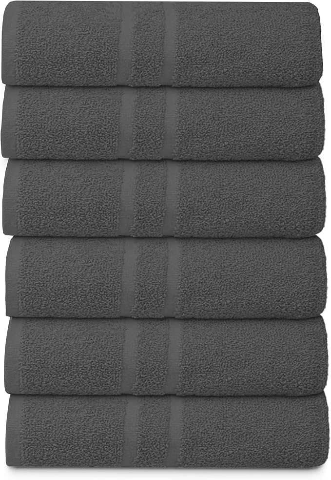Basic Medium Bath Towels 24x48 Inches – Pack of 6 – Grey Color – Soft and Absorbent Multipurpose Cotton Towels for Bathroom, Spa, Gym, Salon, Hotel, Clinics and Everyday Use