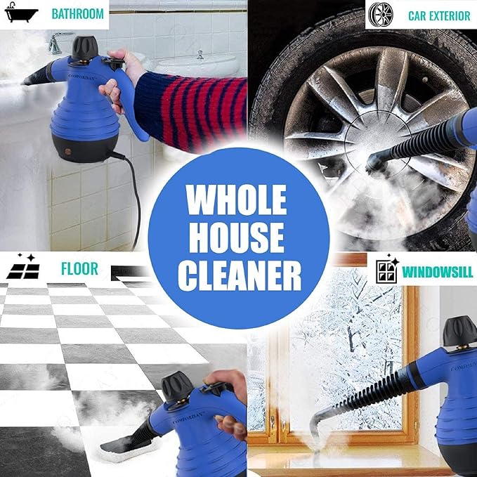 Comforday Handheld Pressurized Steam Cleaner - Multi-Purpose Steamer with 9-Piece Accessories Steam Cleaning Machine for Stain Removal, Curtains, Car Seats, Floor, Window (Blue)