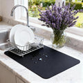 Dish Drying Mat Super Absorbent – 16" x 12" Coffee Mat for Countertops – Non-Slip Drying Mat for Kitchen Counter – Easy to Clean Water Absorbent Mat – Quick Dry Dish Drying Mats (Black)