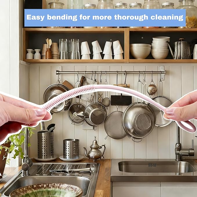 4Pcs Reusable Silicone Straw Cleaner Brush Extra Long, Soft Bendable, Non-Slip Handle for Glass Metal Smoothie Straws (Pink&Beige)