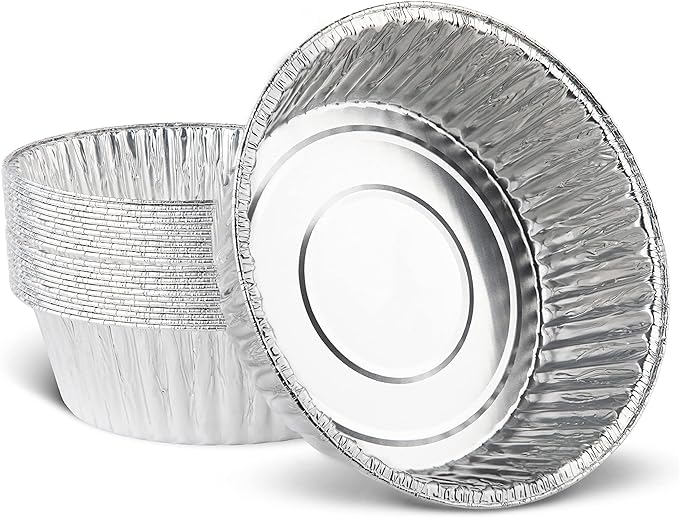 PLASTICPRO 10'' Inch Round Tin Foil Pans Disposable Aluminum, Extra Deep Freezer & Oven Safe - For Baking, Cooking, Storage, Roasting, & Reheating, Pack of 20