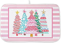 Christmas Dish Drying Mats 18x24 Inch Stripes Watercolor Pink Christmas Trees Star Drying Mats Xmas Winter Holiday Kitchen Decor Absorbent Drying Dish Pad for Kitchen Dining Room Counter